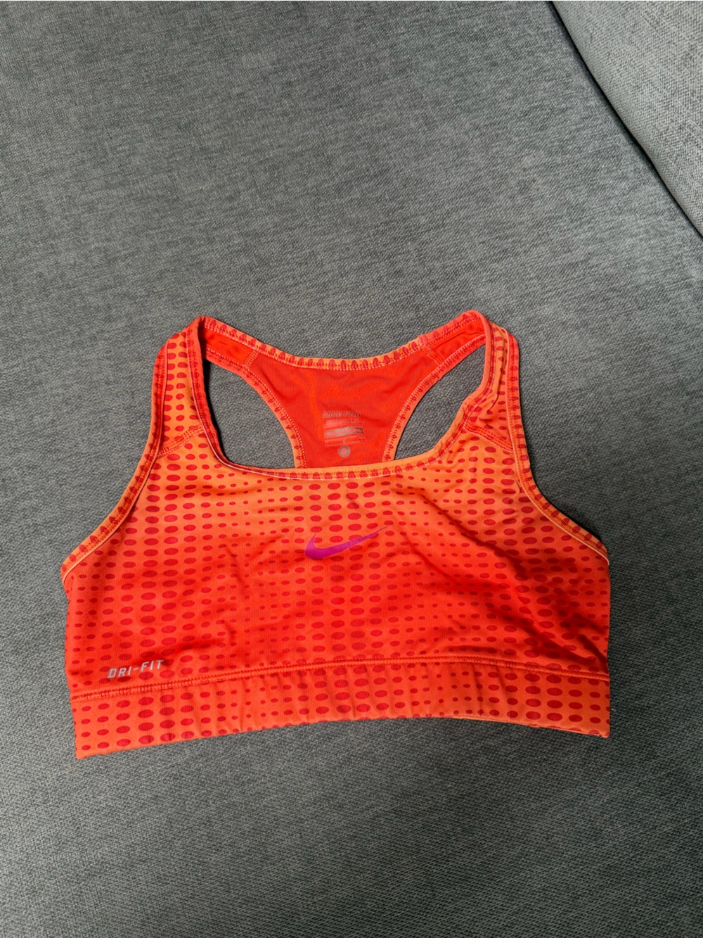 Nike Bright Orange Racerback Sports Bra with Pink Swoosh